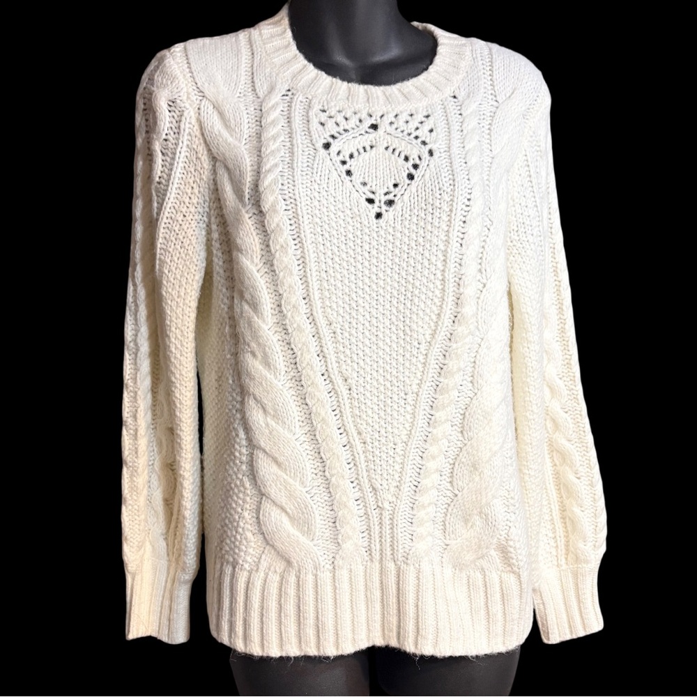 Talbots long Sleeve Cable Knit Sweater ivory/cream soft wool blend medium - Picture 2 of 8